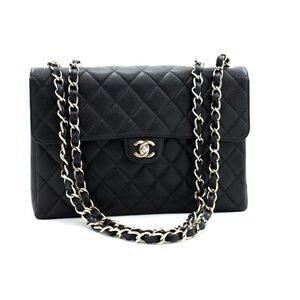 Chanel Vintage Classic Single Flap Quilted Caviar Black Calfskin Shoulder Bag